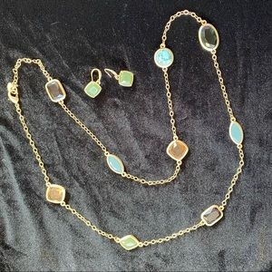 Long Multistone Collage Necklace and Earring Set by Carolee Classy Boho Antique